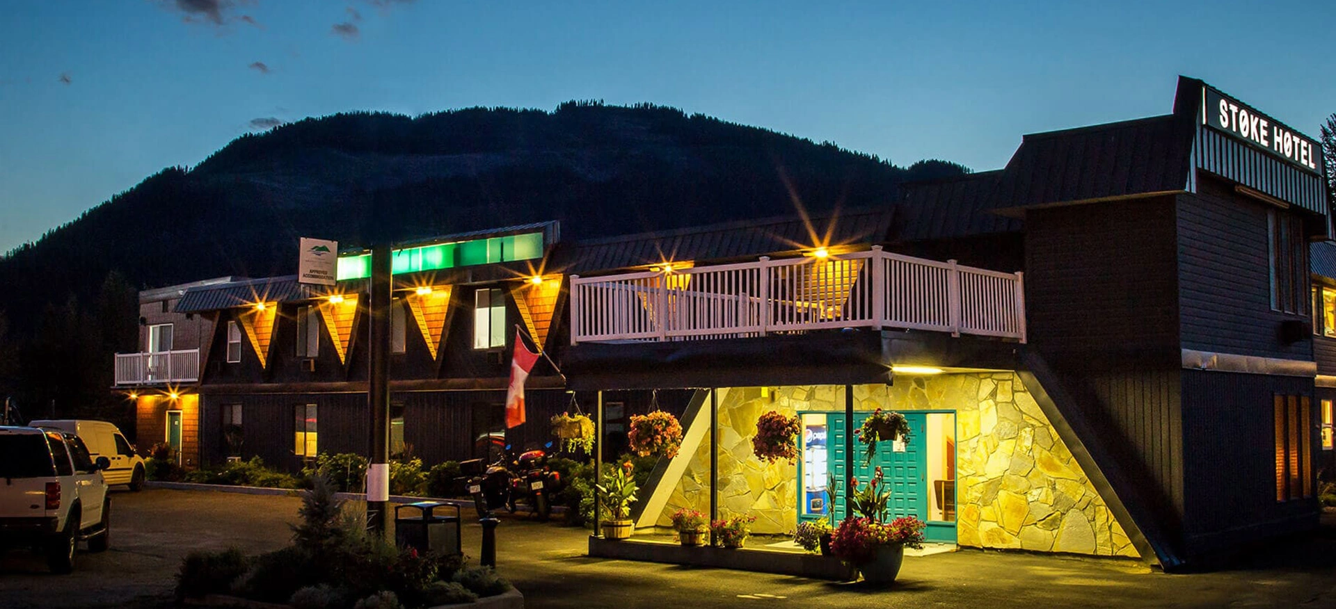Stoke Hotel Exterior at Sunset
